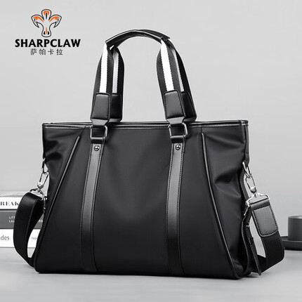 萨帕卡拉品牌公文包男横款牛津布手提包男士出差文件包大容量多功能时尚百搭单肩斜挎 黑色 长38*宽8*高29CM