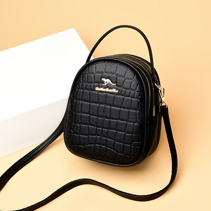 酷奇袋鼠女式真皮挂包小背包感时尚洋气小包女斜挎单肩2023新款手提包包 牛皮黑色