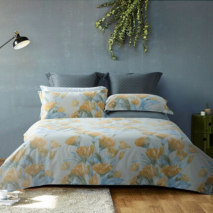 水星家纺DH床上用品磨毛抗菌四件套 150cm×200cm/套 朵蔓 1.5米床(适配200*230cm被芯)