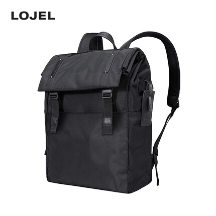 lojel罗杰学院风双肩包男拉杆旅行包防泼水背包大容量扩容商务电脑包 暗黑色