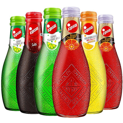 【6瓶装】希腊进口哇尔塔果汁汽水饮料橙汁柠檬血橙网红高颜值磨砂玻璃瓶装饮品232ml 4口味混装6瓶