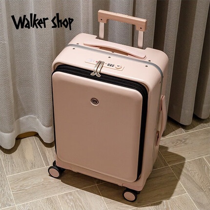 Walker Shop行李箱时尚轻便前开门万向轮旅行箱可登机充电接口大容量拉杆箱 茱萸粉 24寸