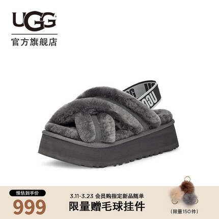 UGG2023夏季女士休闲时尚交叉露趾厚底舒适弹力束带凉鞋 1121550 CHRC | 炭灰色 36