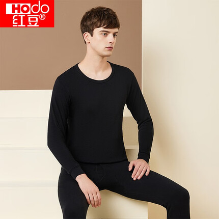 红豆（Hodo） 红豆内衣秋衣秋裤纯棉套装纯色低圆领打底衫裤C 男款阑夜黑 180/105