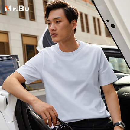 布先生280g重磅T恤长绒棉男士纯棉短袖小白T 白色 L/175 