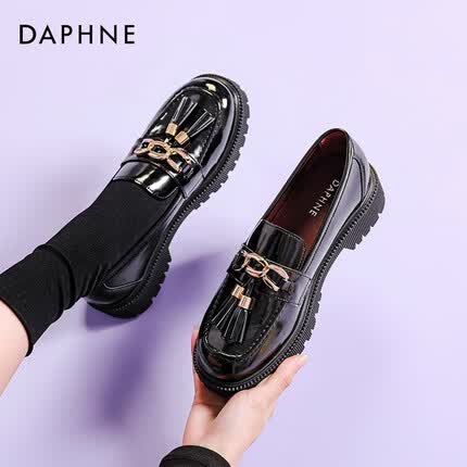 达芙妮（DAPHNE）小皮鞋女英伦风2022新款百搭玛丽珍小皮鞋jk增高显腿长单鞋一脚蹬 黑色 35