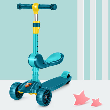 舒童乐儿童滑板车1-12岁三合一可坐可骑滑滑溜溜车小孩踏板车506绿黄色