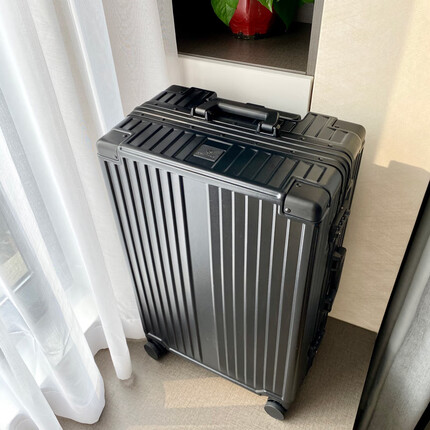 金登仕高颜值铝框行李箱万向轮拉杆箱商务旅行箱男女皮箱学生登机密码箱 亚光黑色 24英寸(抑菌里布+高端质量标准）