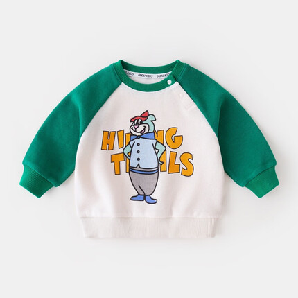 嘟嘟家婴儿卫衣春装卡通宝宝洋气儿童童装男童上衣女童春季 墨绿袖 90cm