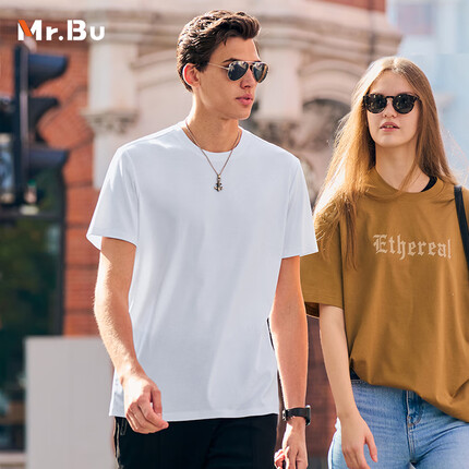 布先生双面液氨抗皱男士纯棉短袖T恤 白色 L/175 