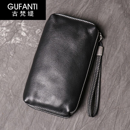 古梵缇手包男 男士手包长款钱包时尚简约头层牛皮手拿包便携手机包送礼物送男友gftx-85 黑色