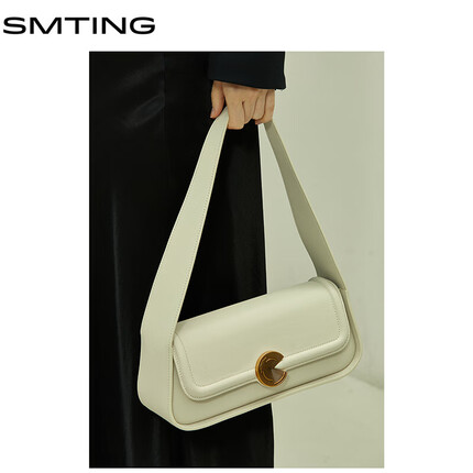 西木汀 潇洒小姐 牛皮手提腋下包女小众高级感宽肩带单肩包包送老婆生日礼物送女朋友女生闺蜜 米白色