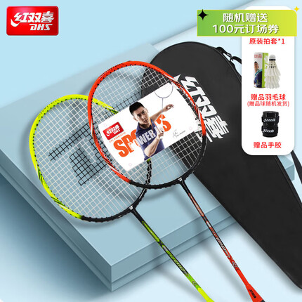 红双喜DHS羽毛球拍对拍套装碳素E-EG810（含羽毛球手胶）