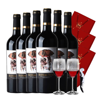 黑舰法国朗格多克原装原瓶进口 黑舰斗牛犬216干红葡萄酒红酒送酒杯 送酒杯14度750ml*6瓶整箱
