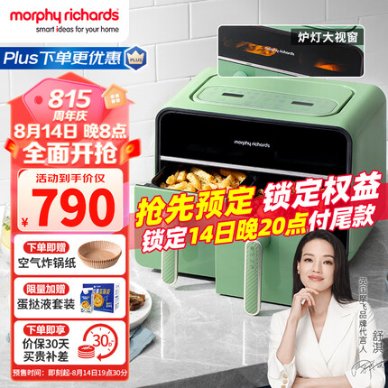 摩飞电器（Morphyrichards）空气炸锅 家用8L大容量可视双炸篮多功能空气炸烤箱 炸薯条鸡翅机MR8100薄荷绿