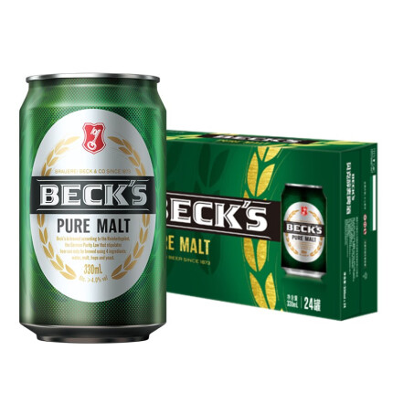 贝克（Beck's）醇麦德国啤酒 100%纯麦酿造 330ml*24听 整箱装