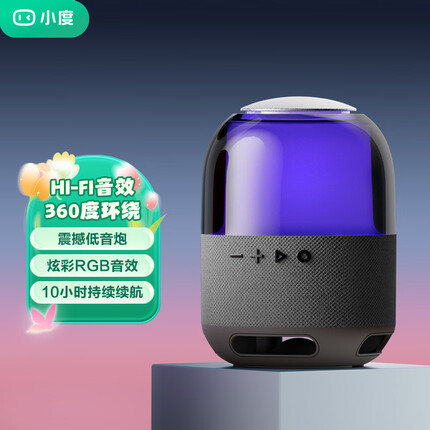 小度便携蓝牙音箱 炫彩版 黑色 低音炮 户外音箱 按键唤醒 迷你音箱 极速充电长续航 防水防尘设计