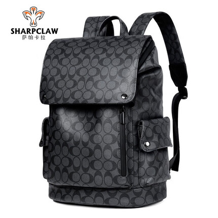 萨帕卡拉（SHARPCLAW）品牌休闲双肩包男士书包潮流大容量背包出差电脑包男士旅游包 黑色C纹38x28x16cm