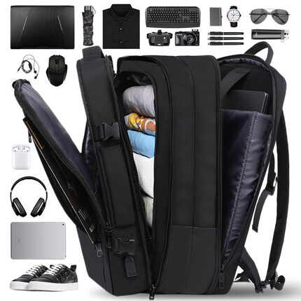 维多利亚旅行者双肩包男旅行背包大容量可装39升笔记本17.3英寸商务电脑包可扩容内胆包V9012黑色