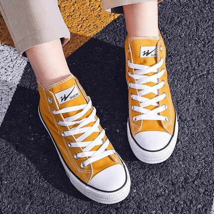 双星帆布鞋女鞋春季透气高帮时尚情侣百搭休闲鞋子女潮流帆布运动鞋