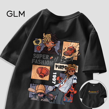GLM森马集团品牌短袖T恤男夏季美式潮流全棉上衣男生帅气宽松半截袖