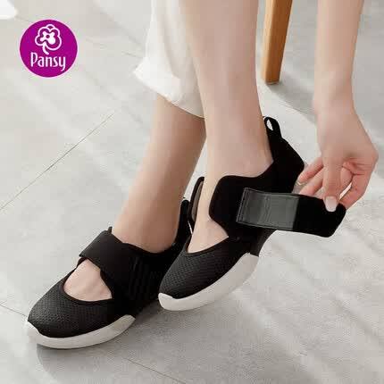 Pansy日本春款妈妈健步鞋平底防滑女拇外翻宽脚胖脚中老年人休闲鞋HD7810 黑色 37
