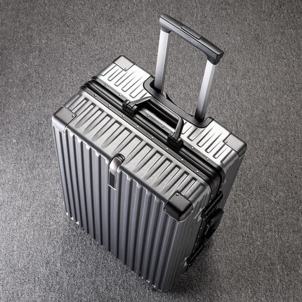 欧遥铝框行李箱加厚耐用拉杆箱结实抗摔可坐人密码箱男女学生硬壳皮箱 银灰色/加厚加固铝框箱 26英寸【中长途旅行】适合5-7天