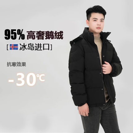BOBBY BIZZ95%白鹅绒羽绒服男新款短款加厚高端情侣宽松2023新款外套冬现货 黑色 L码(145斤左右)