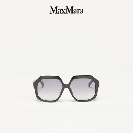 MaxMara 女士方形粗框百搭太阳眼睛3801063106 黑色