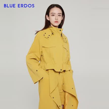 BLUE ERDOS女装春夏气质百搭通勤带帽个性女大衣风衣 竹叶黄 170/88A/L