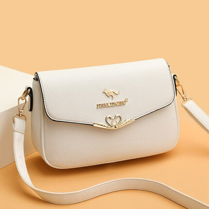 酷奇袋鼠（KUQIDAISHU）轻奢真皮斜挎包女士包包2023新款女包小包送妈妈包中年手提单肩包 白色