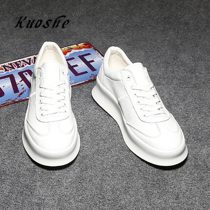 阔社品牌男鞋青春潮流韩版休闲小白鞋男百搭秋季透气厚底增高低帮板鞋 白色 40