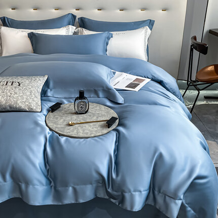 安睡宝（SOMERELLE）轻奢纯色100支天丝被套单件150x200x230cm被罩夏天单人冰丝被单 樊高蓝【双面天丝】 150x200cm【天丝单被套】