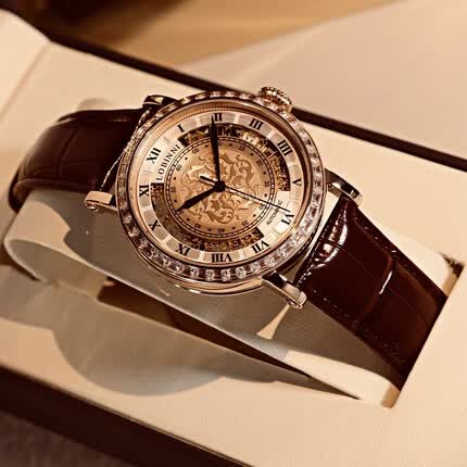 罗宾尼（LOBINNI）品牌手表男镂空机械表潮流休闲男士防水牛皮瑞士风格腕表18030 玫壳玫面黑针【皮带】