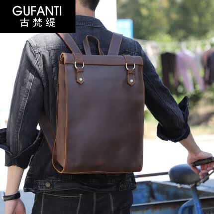 古梵缇双肩包男 时尚复古头层牛皮双肩包男大容量韩版青年背包gft-1735 深棕色 GUFANTI