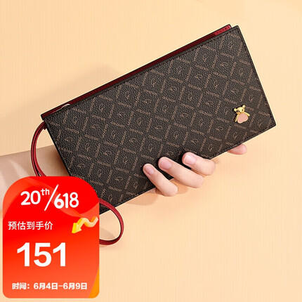 金利来女士手包女复古优雅印花PVC手拿包多卡位钱夹可放手机钱夹 FC512013-1C20 红 送礼生日礼物送妈妈老婆女友