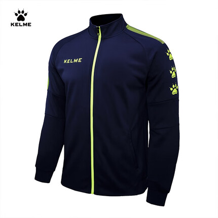 KELME/卡尔美秋季运动外套男户外跑步足球训练服休闲夹克潮3881324 深蓝荧光黄 L