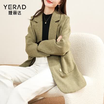 娅丽达美拉德通勤羊毛呢西装外套女2023秋冬新款气质灰色羊绒大衣 驼色(C0)-美拉德驼 S