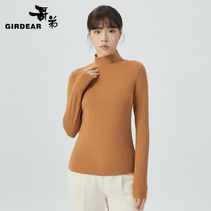 哥弟【GD】烟管领套头赫本衫打底保暖内衣女1300536 焦糖 2XL(6码)