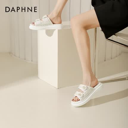 达芙妮（DAPHNE）小香风凉鞋女夏季女鞋2023新款拖鞋女外穿魔术贴运动凉鞋女 白银色 35