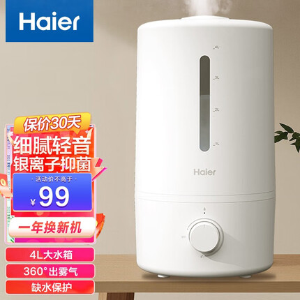 海尔(Haier) 加湿器家用卧室桌面香熏空气加湿器保湿器音静迷你小型4L大容量母婴儿加湿器 标准款SCK-94C2A