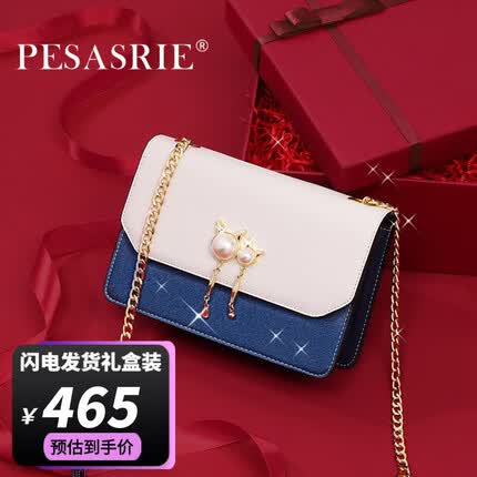 柏萨尼轻奢包包女包单肩包女士斜挎小方包 宝蓝色 PESASRIE