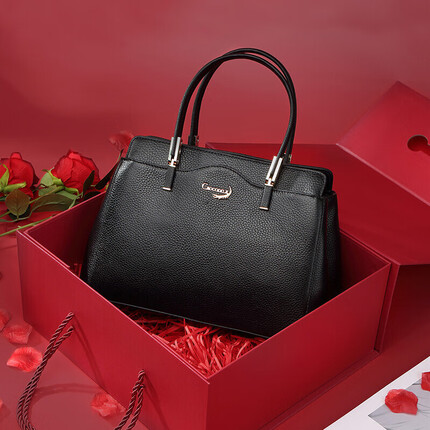 鳄鱼恤头层牛皮优雅手提包包女包OL通勤单肩包送女友DLH12674050黑色送女友