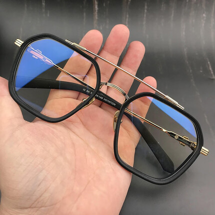 石天伦眼镜近视男潮双梁大脸眼镜框防蓝光辐射平光镜架个性可配变色眼睛 黑金框 0度防蓝光镜片(免费配0-400度)