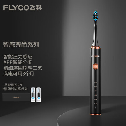 飞科（FLYCO） 电动牙刷智能蓝牙家用男女款声波震动无线充电式杜邦软毛情侣牙刷成人节日礼物FT7205 【炫酷黑 云端数据管理】