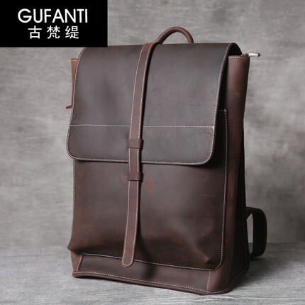 古梵缇双肩包男 简约头层牛皮双肩包复古背包电脑包男旅行书包gftx-225 深咖啡 疯马皮 GUFANTI