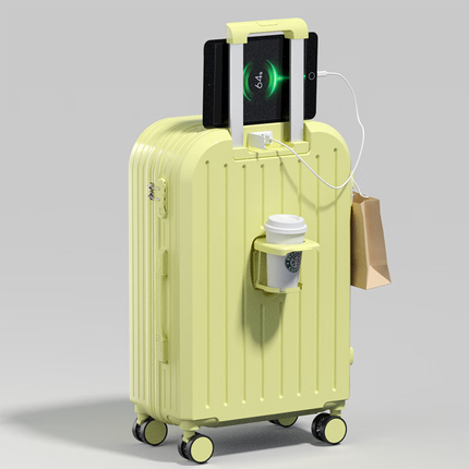 甄芝梦多功能行李箱万向轮男女拉杆箱学生密码箱大容量旅行箱24英寸皮箱 柠檬黄【升级多功能】 20英寸【标准登机箱】