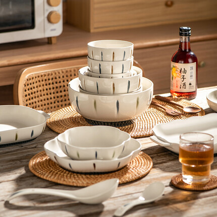 素美吉（SUMEIJI） 陶瓷碗碟套装窑变千叶餐具套装日式盘子碗筷碟子家用乔迁礼物餐具釉下彩可微波 六人食30件套（5英寸碗）