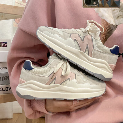 束念（SHUNIAN）老爹鞋女厚底运动2023春秋季新款韩版百搭学生休闲跑步阿甘鞋子 粉色 37