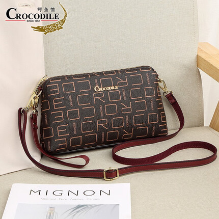 鳄鱼恤女包单肩包手提包欧美时尚潮流横款单肩包包 淑女啡+质量三包